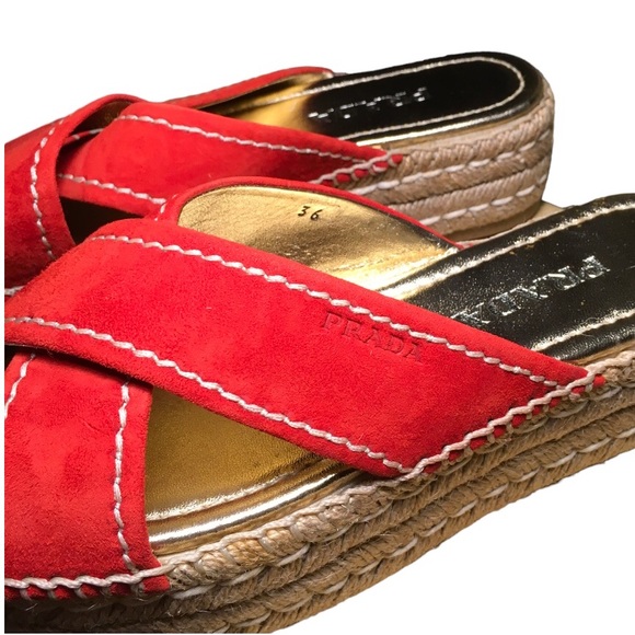 Prada Red Suede Platform Espadrilles New in Box - Picture 4 of 4